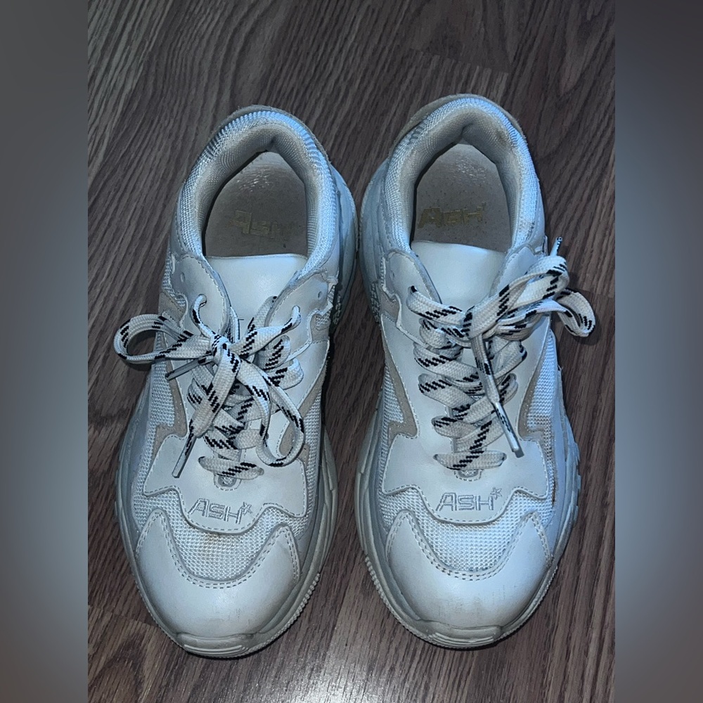 Ash White and Black Lace-Up Sneakers